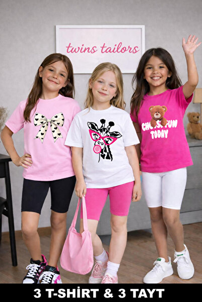 twins tailors Devojčin letnji set od 3 dela: majica i tajice, Pamuk komada, ž...