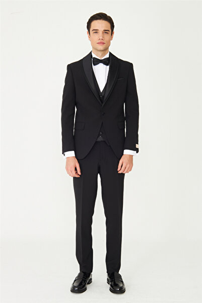 White Stone Black Shawl Collar Groom Suit