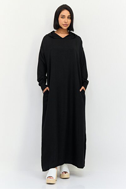 Ulyashova Women Plain Long Sleeves Maxi Dress With Hood, Black