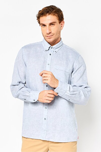 Thomas Pink قميص رجالي كلاسيكي بأكمام طويلة من قماش شامبراي، لون رمادي فاتح