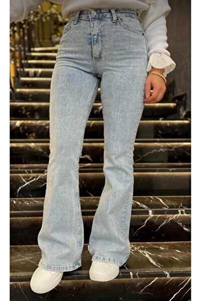 deniva Women's Oversized Wide Leg Snow Wash Flared Jeans (D Denim Pants)