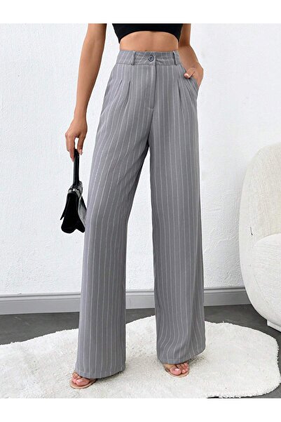 DUUE FASHİON Kadın Çizgili Palazzo Kumaş Pantolon
