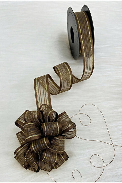 ZEYMERADE Pull-Out Chiffon Ribbon Brown Gold Glitter 2.5cm 20Mt, Bridal Bundl...