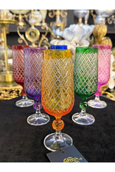 LOKMAN ZÜCCACİYE SHOWROOM 6 Pieces Bohemia Crystal Colorful Cutwork Verşan Pa...