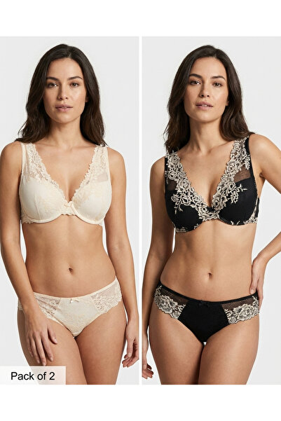 REDTAG Women Assorted Padded Plunge Lace Bra Set (Pack of 2)