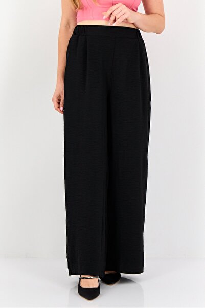 Ulyashova Women Regular Fit Plain Palazo Pants, Black