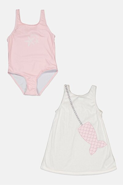 L&J Swim Club طقم سباحة للبنات مكون من قطعتين، بلوزة مطبوعة برسومات وقطعة واح...