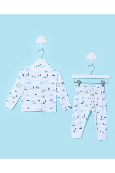 REDTAG طقم بيجامة مطبوع أبيض للأولاد الرضع (قطعتين)