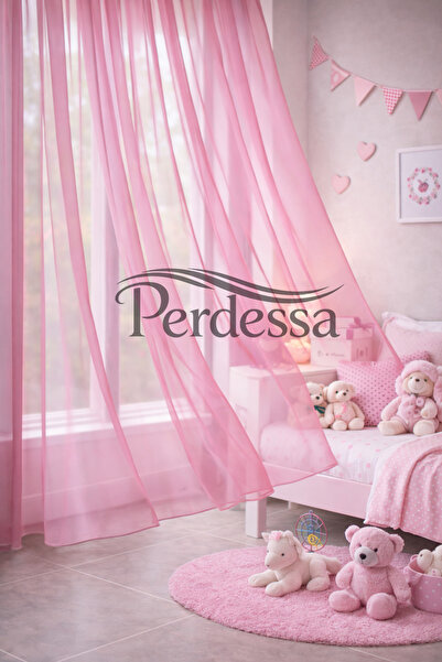 Perdessa Pembe Grek Düz Tül Perde Kornişli Kullanıma Sık Pile Hazır Eteği Kur...