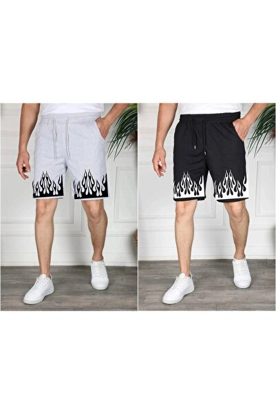 x-compass life Trend Flame Patterned Men's Shorts Set – Casual & Street Fashi...