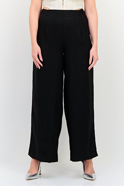 Ulyashova Women Wide Leg Plain Palazo Pants, Black