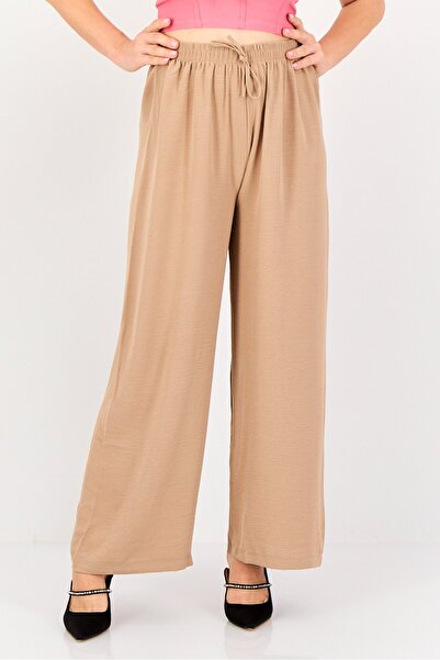 Ulyashova Women Regular Fit Plain Palazzo Pants, Light Brown