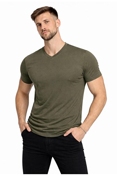 AXXEL Men's Khaki Cotton Lycra Single Jersey Short Sleeve-T-Shirt-D231