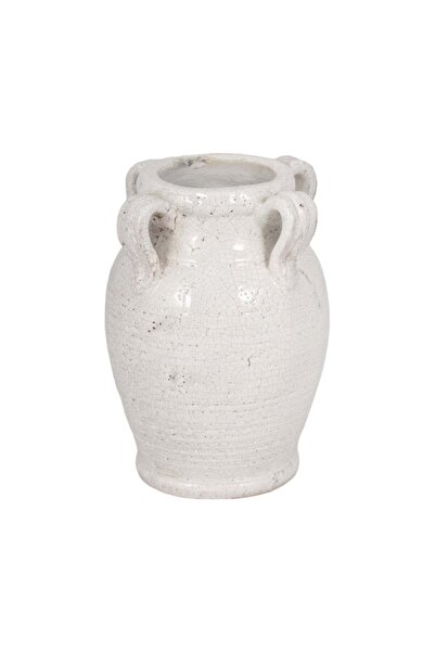 Sagebrook Home مزهرية من الطين بمقابض، لون أبيض متصدع