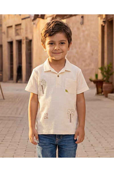 REDTAG Boys Cream Seersucker Short Sleeve Shirt