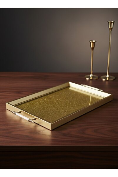 FARALYAHOME Decorative Glitter Matte Gold 45X28X3 cm Luxury Presentation Tray