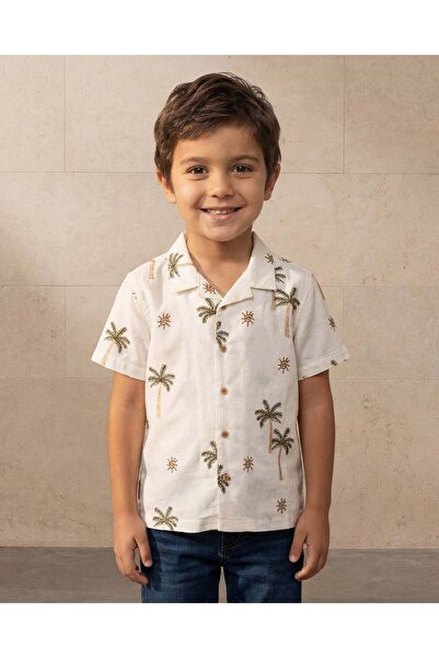 REDTAG Boys White Palm Printed Short Sleeve With T-Shirt