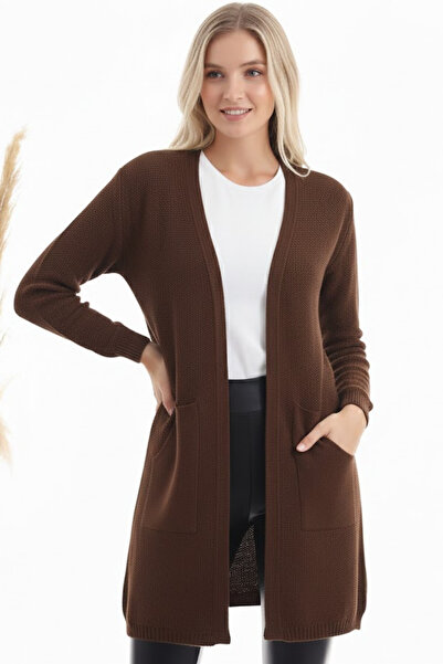 Marvine Women's Long Sleeve Knitwear Cardigan with Pockets Brown