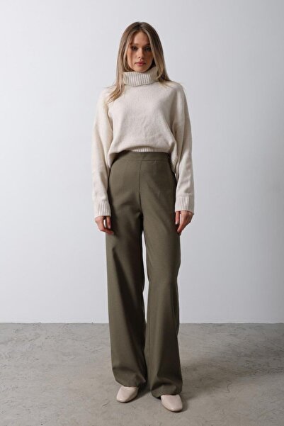 Wear Up Παντελόνι Palazzo με μισό ελαστικό μέση - Χακί