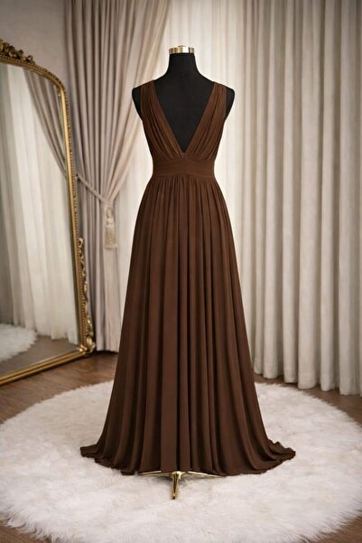 CHEVALIER FASHION Women’s Elegant Maxi Evening Dress with V-Neckline