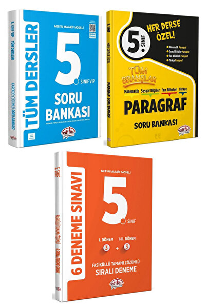 Editör Yayınevi Editör 5. Sınıf VIP Tüm Dersler + Paragraf Soru Bankası + 6 D...