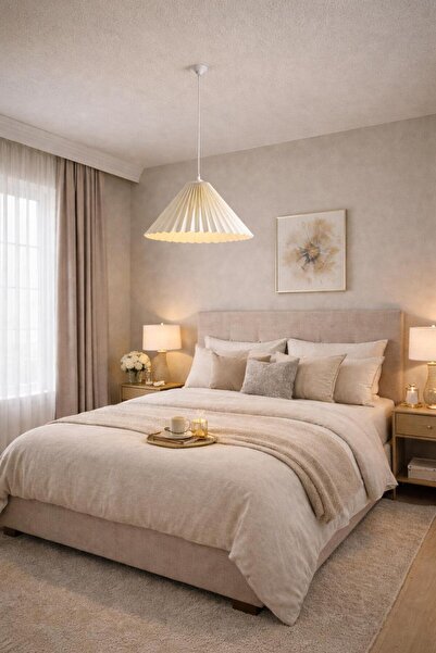 ABAJUR EVİM elisa pileli krem şapkalı sarkıt avize