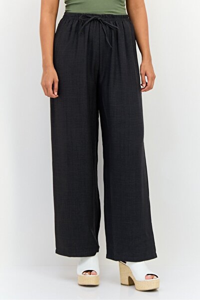 Ulyashova Women Regular Fit Solid Wide Leg Pants, Dark Grey