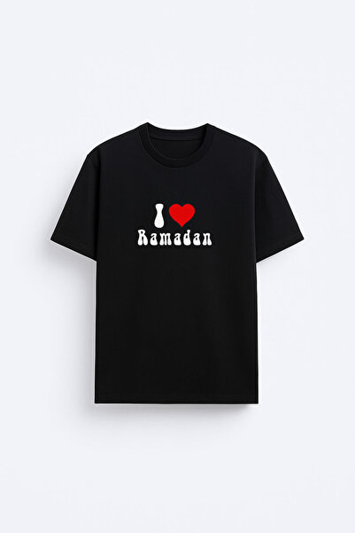 AYDESİGN Ramadan Feast Ramadan Mubarak Printed Crew Neck White T-Shirt T-Shirt