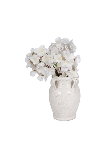 Sagebrook Home مزهرية من الطين بمقابض، لون أبيض متصدع