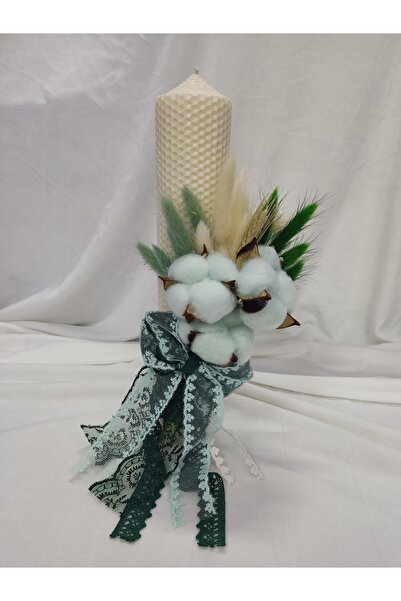 Handmade Lumânare botez tip fagure cu flori uscate
