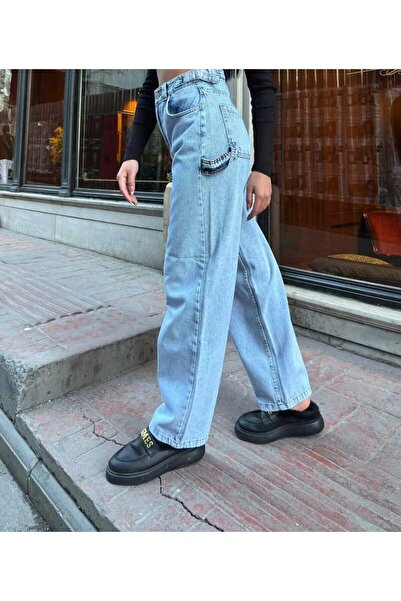 KENE JEANS High Waist Side Belt Buckle Cargo Pocket/Baggy Wide Leg Jeans