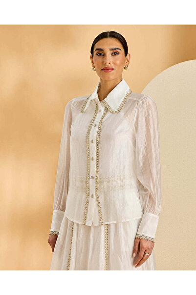 REDTAG Women Ivory Shirt With Lace