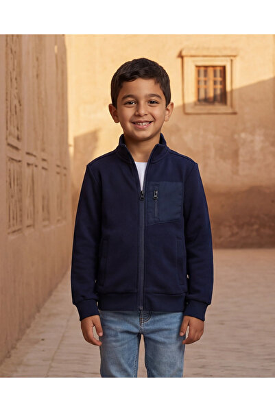 REDTAG Boys Black Front Zip Sweatshirt