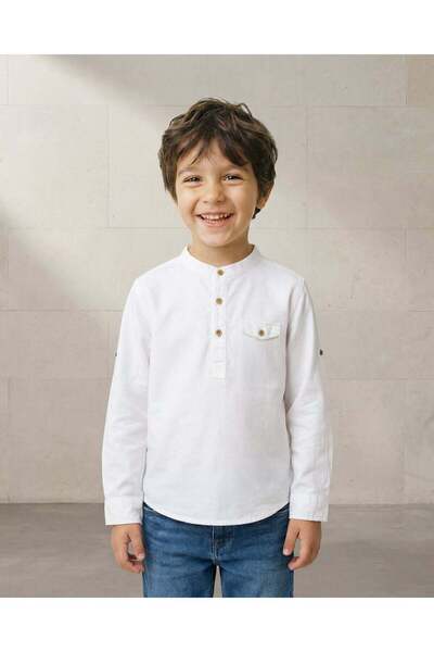 REDTAG Boys White Mandarin Collar Long Sleeve Kurta