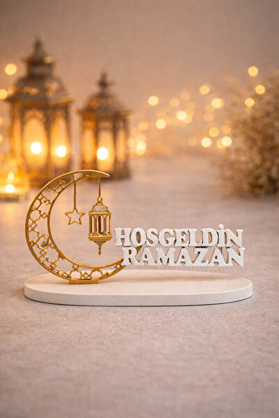 YUD DESİNG Hoşgeldin Ramazan Dekoru | Ay & Fener Detaylı Masa Süsü