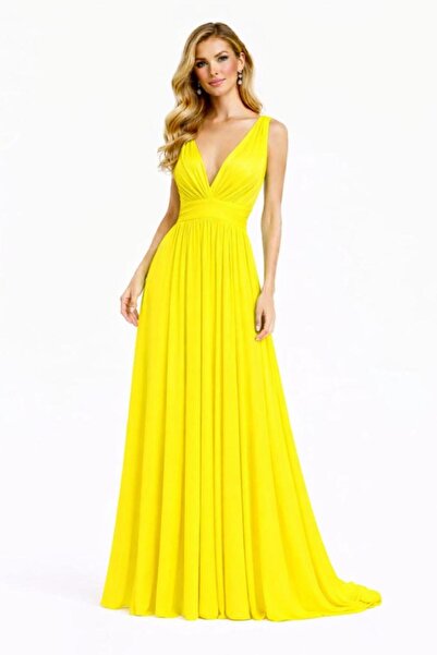 CHEVALIER FASHION Women’s Elegant Maxi Evening Dress with V-Neckline
