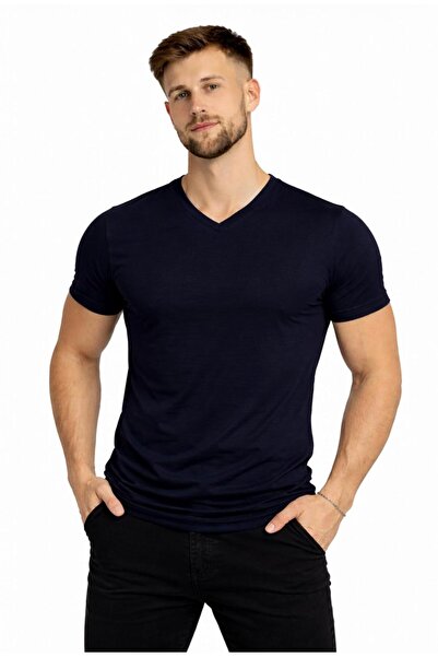 AXXEL Men's Navy Blue Cotton Lycra Single Jersey Short Sleeve-T-Shirt-D231