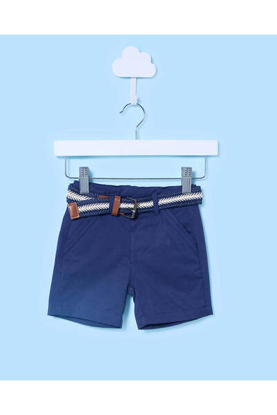 REDTAG Infant Boys Navy Twill Belted Shorts