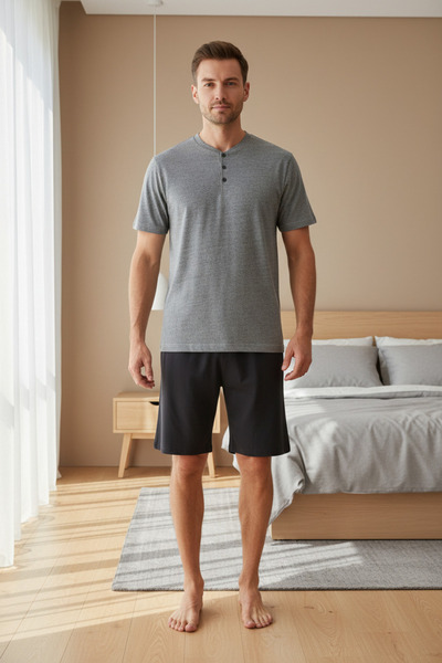 REDTAG Men Grey Solid Pyjama Set (2 Piece)