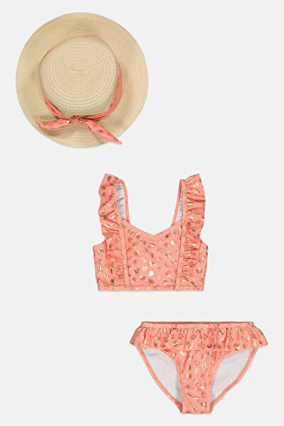 L&J Swim Club طقم من قطعتين علوية وسفلية) مع قبعة من القش، متعدد الألوان