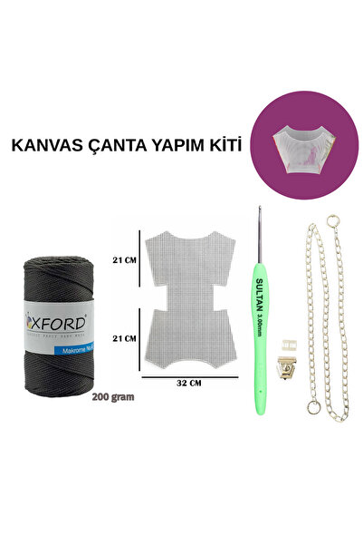Oxford İplik Kelebek Model Kanvas Çanta Yapım Kiti – 200 gr Oxford Makrome No...