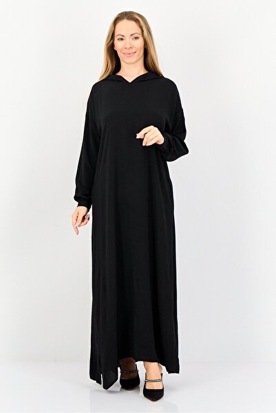 Ulyashova فستان ماكسي أسود سادة بغطاء رأس للنساء