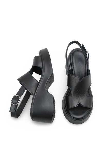 DELSOLERA Women's Genuine Leather Strap Detailed Platform Wedge Heeled Casual...