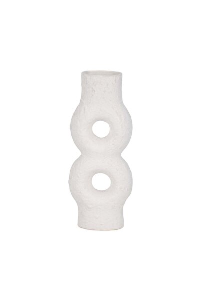 Sagebrook Home مزهرية سيراميك، 13 بوصة، دوائر ذو ملمس بارز مزخرفة، أبيض