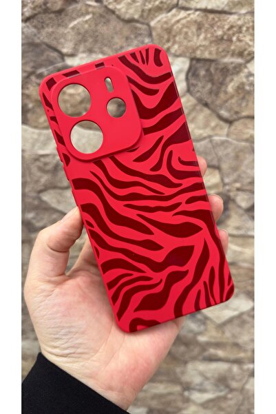 Vip Case Redmi Note 14 Compatible Red Zebra Patterned Silicone Shock Absorbin...