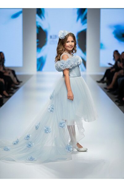 MİSS RAİN فستان سهرة للفتيات بتفاصيل زهور وذيل قابل للإزالة، قصير من الأمام و...