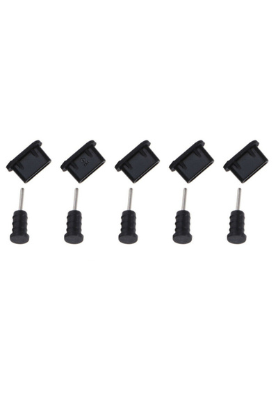 zola Set de 5 dopuri de protecție anti-praf pentru porturi USB-C și AUX, negr...
