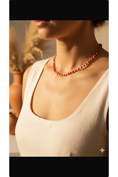 MDGS COLLECTİON Bordo Gold Beaded Necklace
