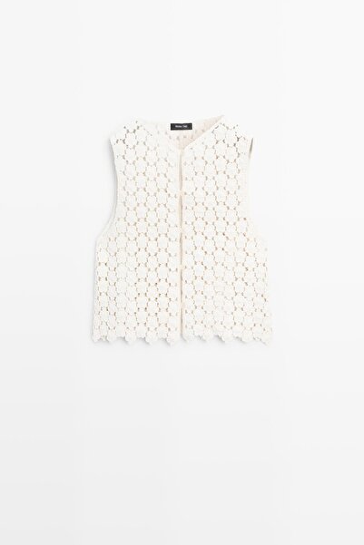 Massimo Dutti Çiçek detaylı kroşe pamuk yelek