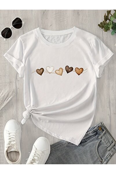uyguntarz Unisex Sequential Hearts Printed Design Tshirt